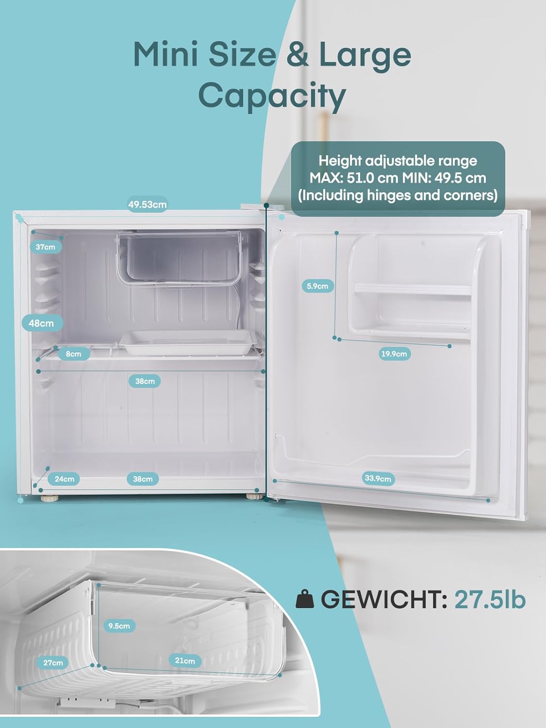 Mini Frigo Réfrigérateur 46L.Avec Congélateur, Porte Réversible Blanc