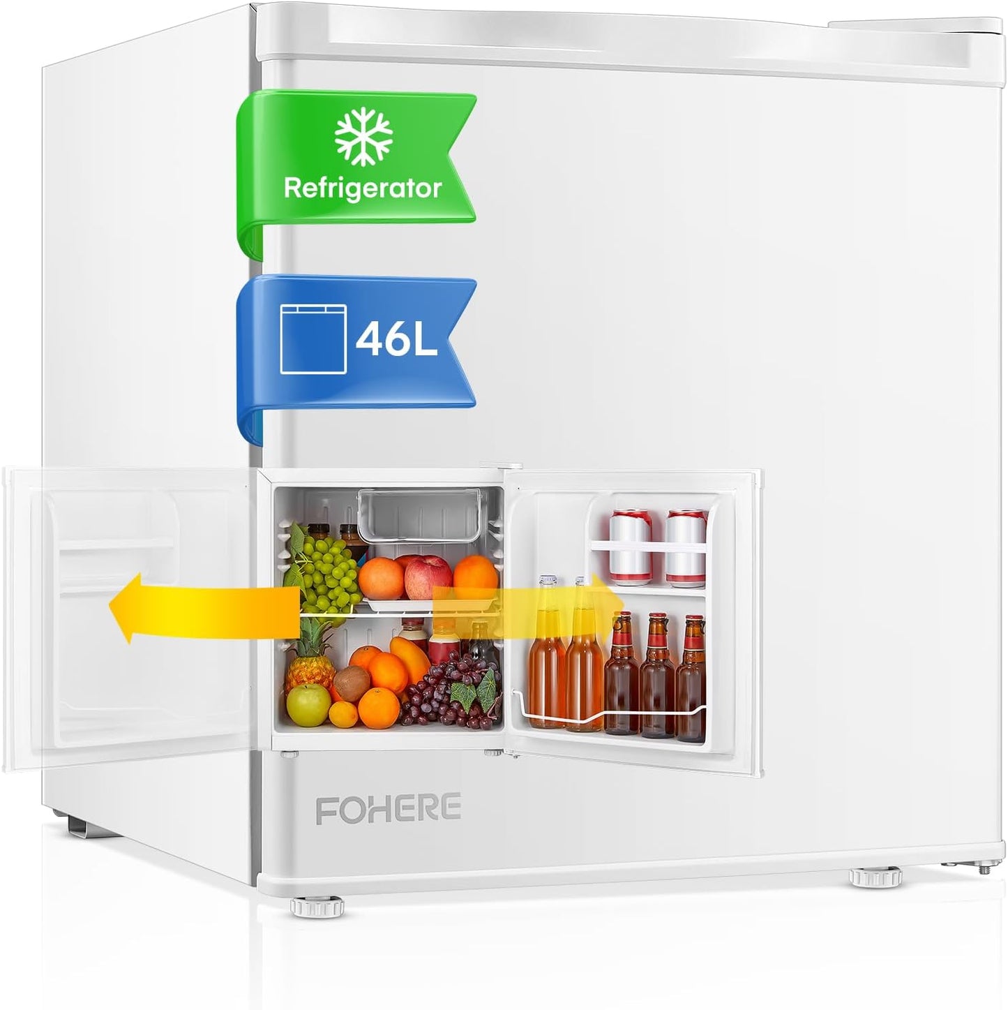 Mini Frigo Réfrigérateur 46L.Avec Congélateur, Porte Réversible Blanc