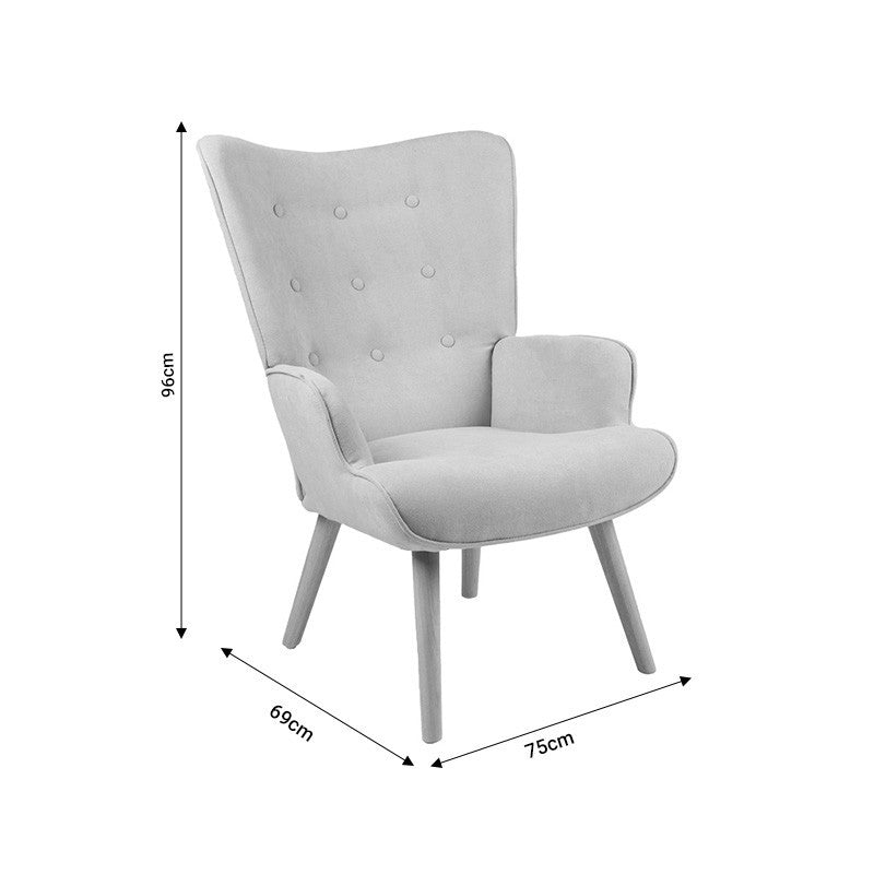 Fauteuil Fluffy tissu velours taupe-pied naturel 75x69x96cm