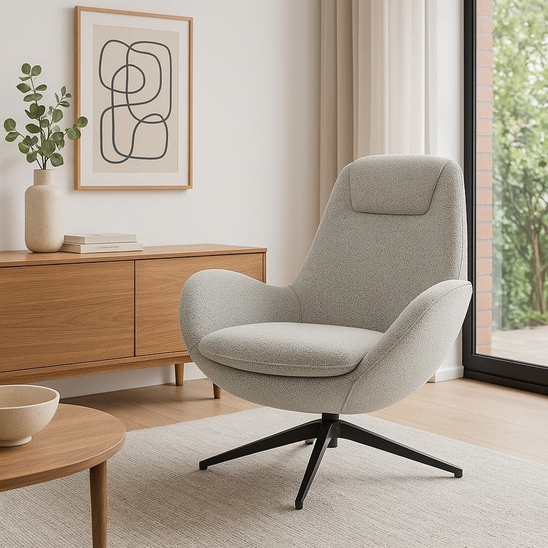 Fauteuil Rotatif Flago en Tissu Boucle Gris Clair 85x88x103.5cm
