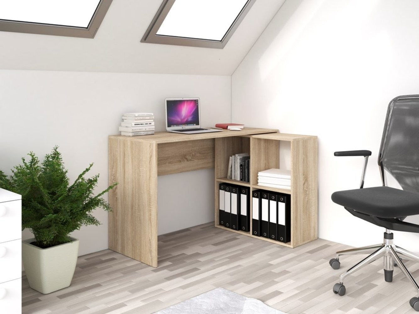 Bureau d'angle RITA 120x50x76cm 4 niches de rangement Bois Sonoma