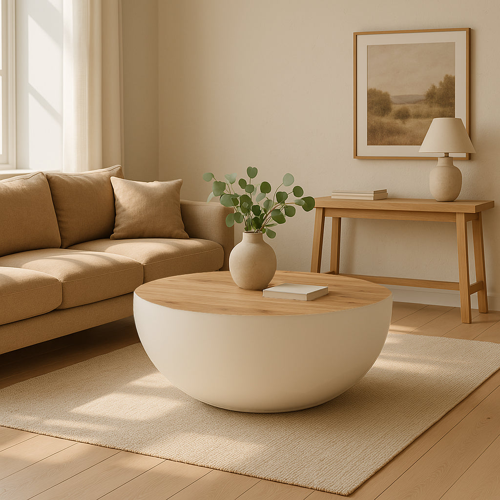 Table basse blanc bois d'acacia massif 90x40 cm