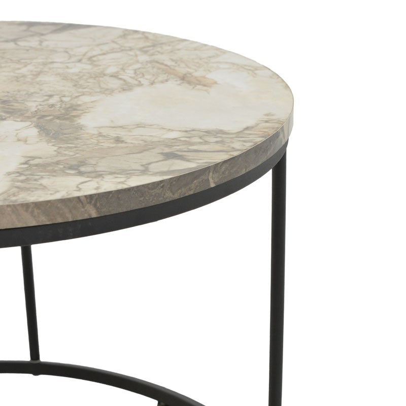 Table basse marbre blanc pied métal noir 60x42 cm