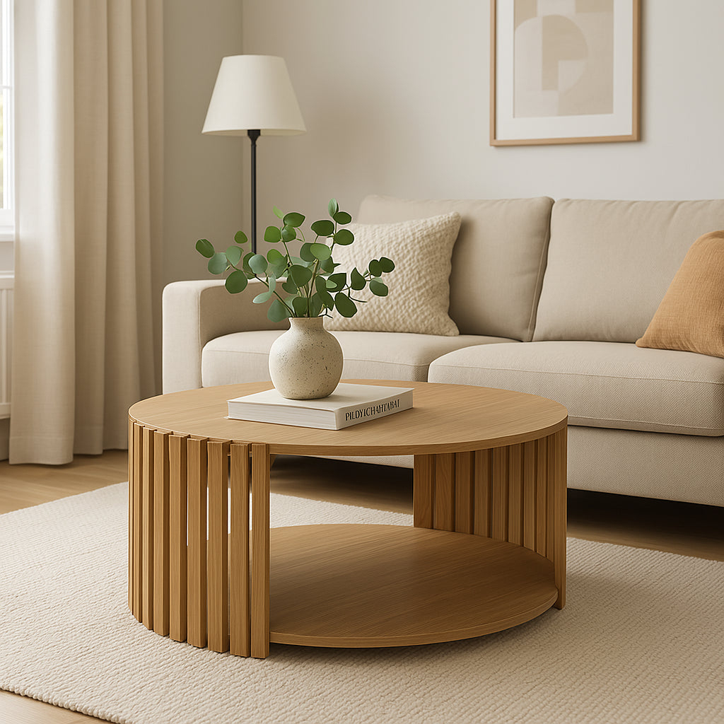 Table basse bois mdf naturel D83x38cm