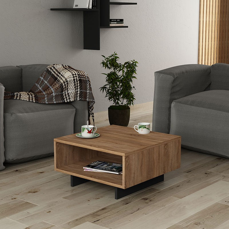 Table basse Hola bois chêne pied anthracite 60x60x32 cm