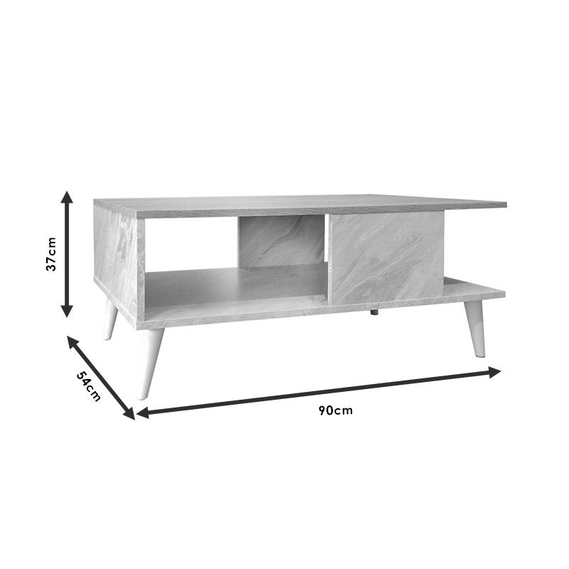 Table basse marbre bois sonoma noir 90x54x37,5cm