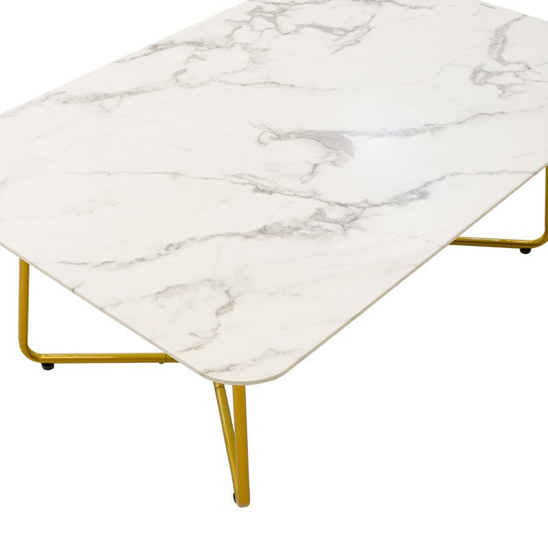 Table basse Paris en verre 8 mm motif marbre doré 120 x 80 x 45 cm