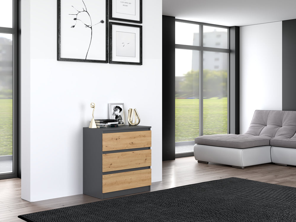 Commode 3 tiroirs 75x40x70 cm anthracite bois