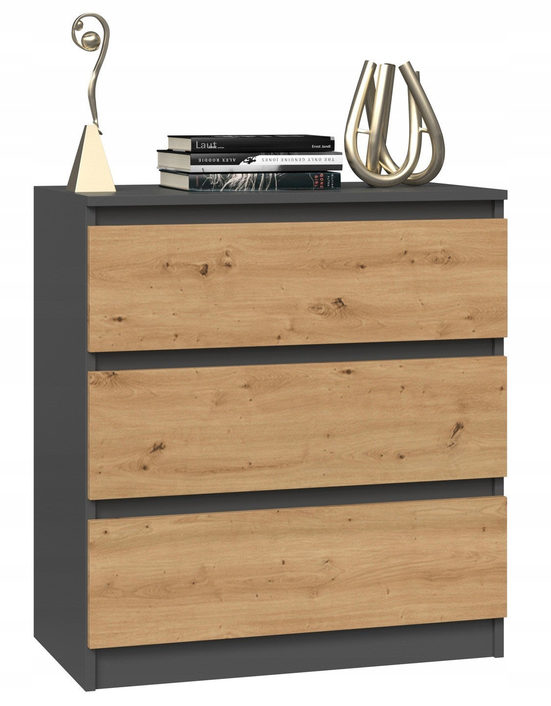 Commode 3 tiroirs 75x40x70 cm anthracite bois