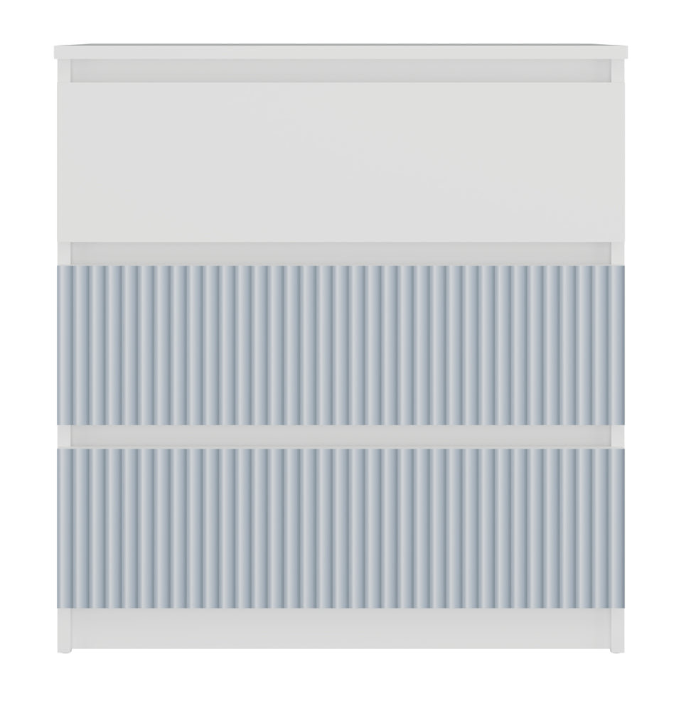 Commode 3 tiroirs 75x40x70 cm blanche bleu
