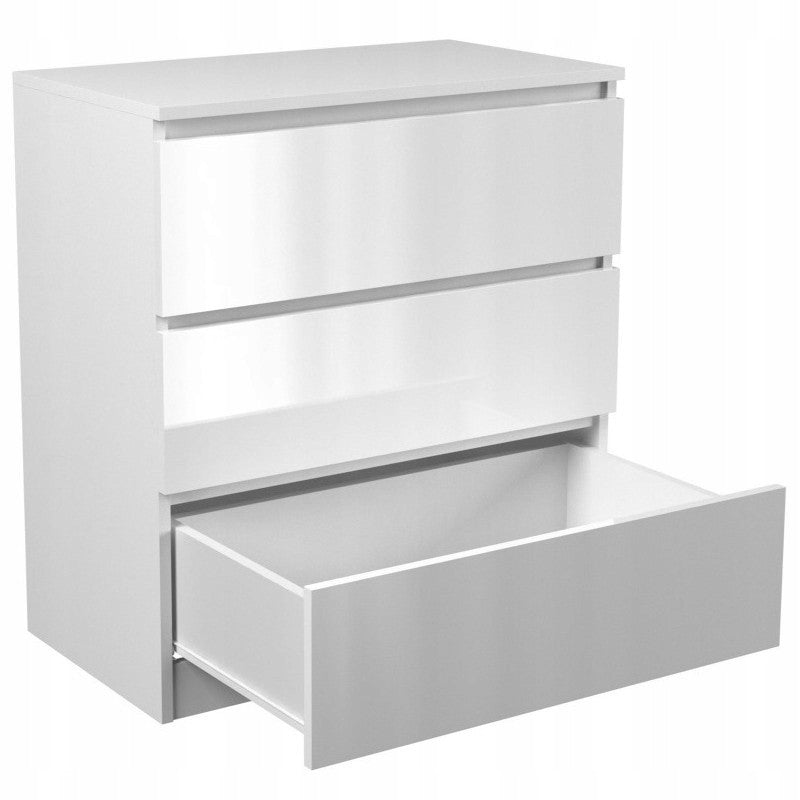 Commode 3 tiroirs 75x40x70 cm blanc brillant