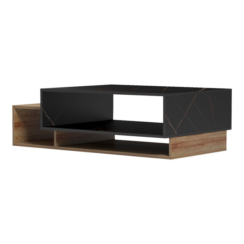 Table basse bois chêne effet marbre noir 105x50x32 cm