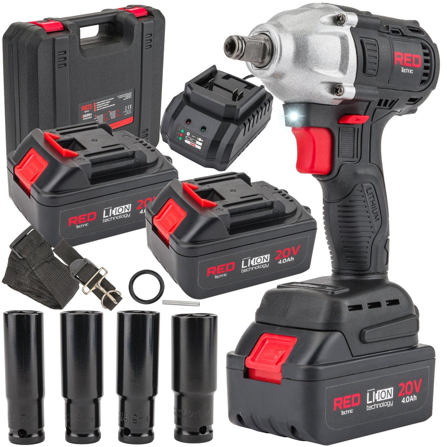 Ensemble Clé à Chocs à BATTERIE 20V 4Ah 380Nm + 4 embouts