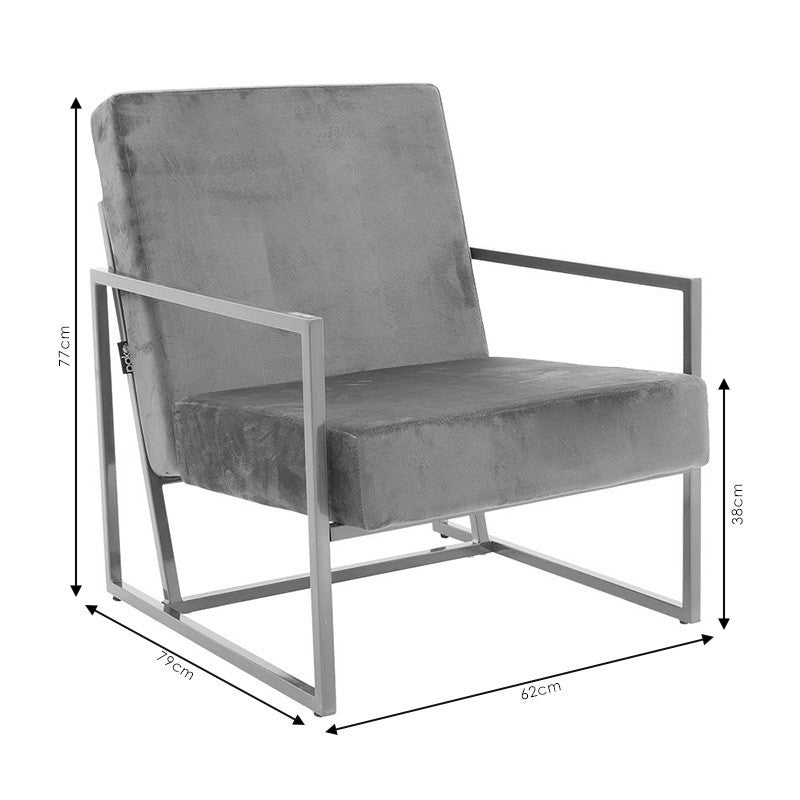 Fauteuil Evelyn velours gris foncé-doré 62x79x77cm