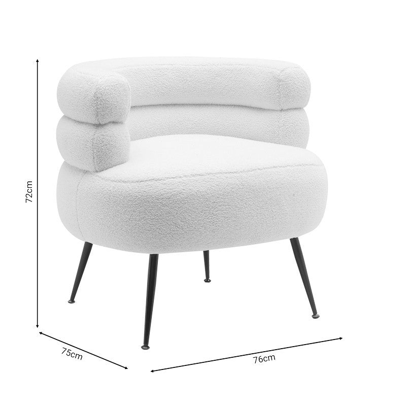 Fauteuil Gerande tissu teddy crème-pied métal noir 76x75x72cm