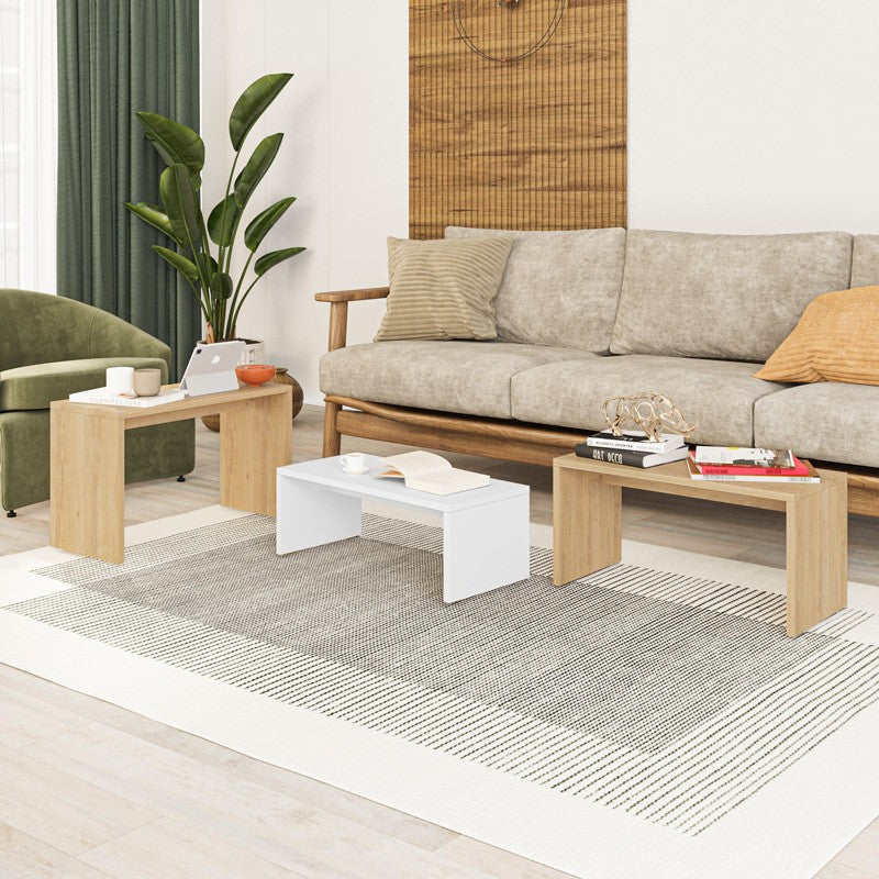 Lot de 3 tables basses bois en chêne blanc 65 x 30 x 39 cm