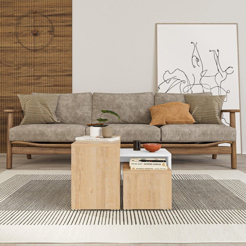 Lot de 3 tables basses bois en chêne blanc 65 x 30 x 39 cm
