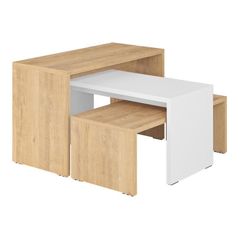 Lot de 3 tables basses bois en chêne blanc 65 x 30 x 39 cm