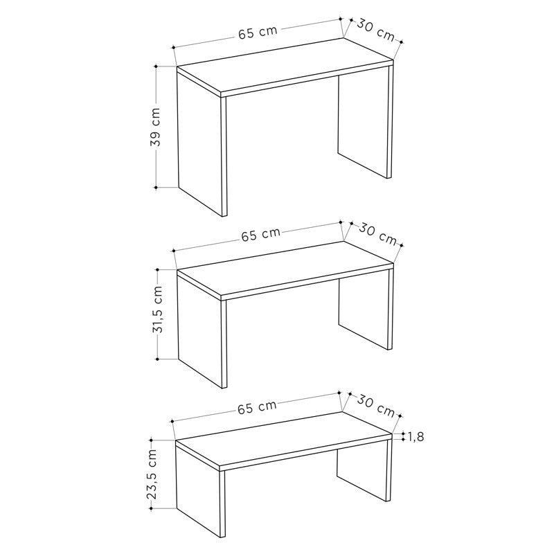 Lot de 3 tables basses bois en chêne blanc 65 x 30 x 39 cm