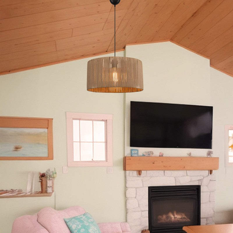 Suspension luminaire plafonnier abat jour naturel 40x20 cm
