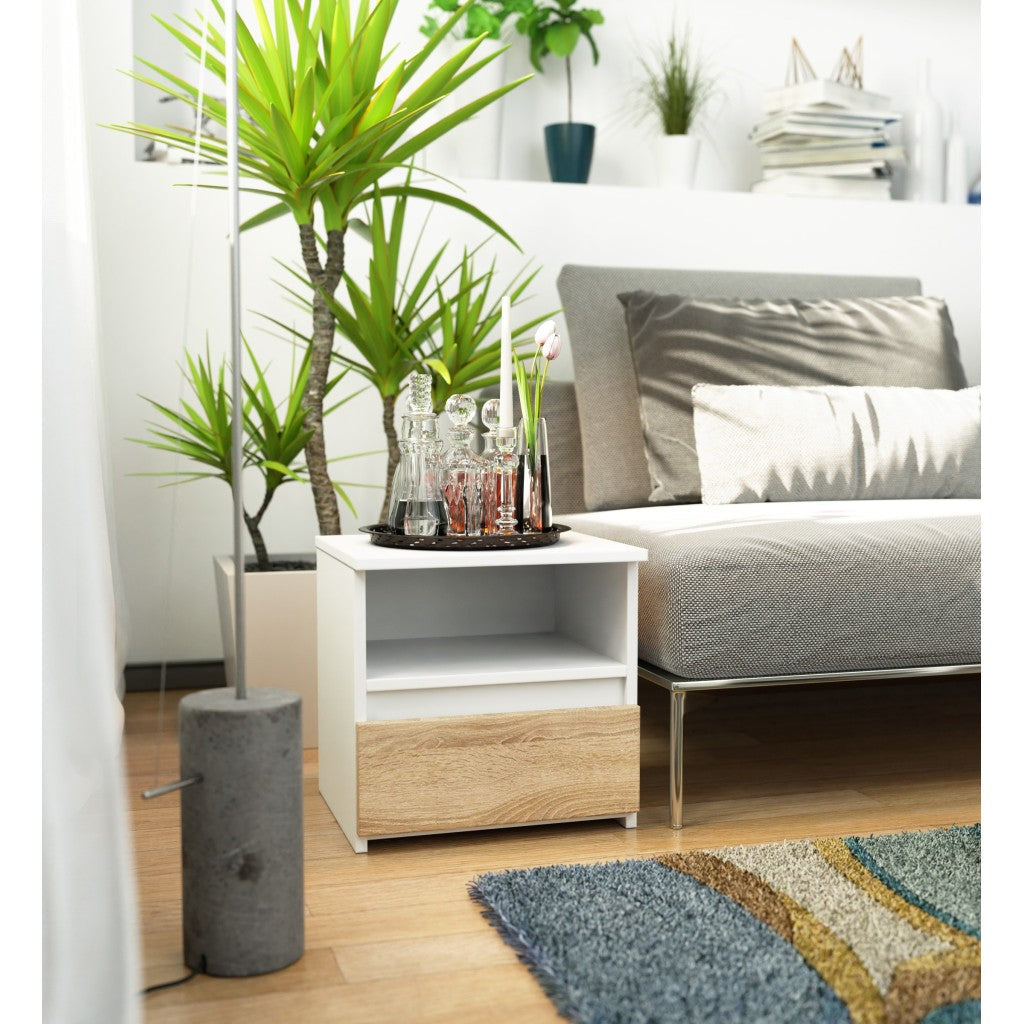 Table de chevet blanche tiroir chêne Sonoma 40X35X40 cm