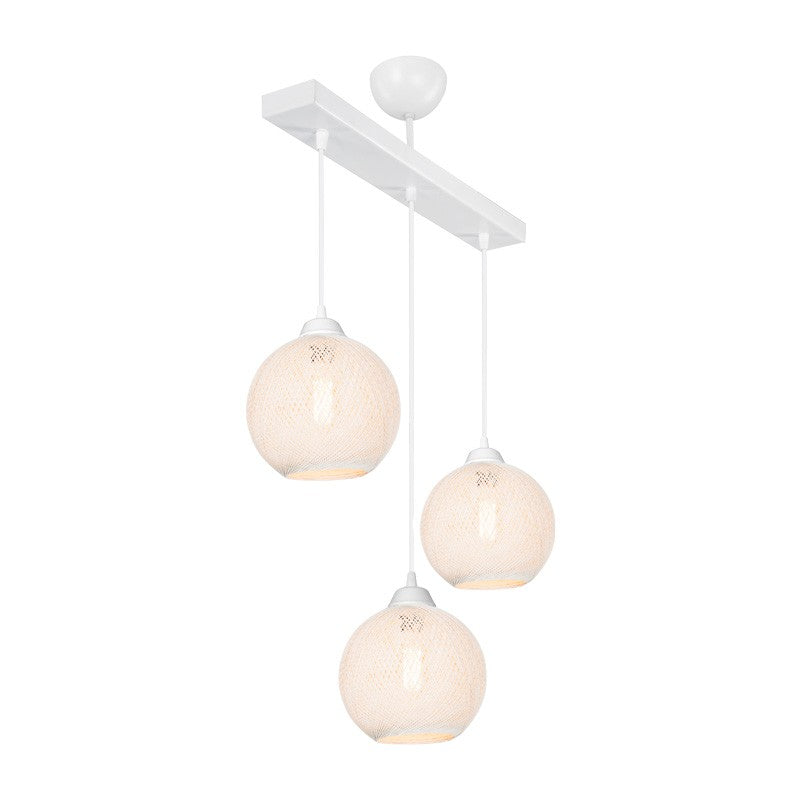 Suspension luminaire plafonnier trois lumières E27 blanche 50x18x85 cm