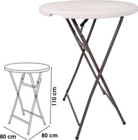 Table camping réception Mange Debout Pliable Diam 80cm X Hauteur 110cm Blanche