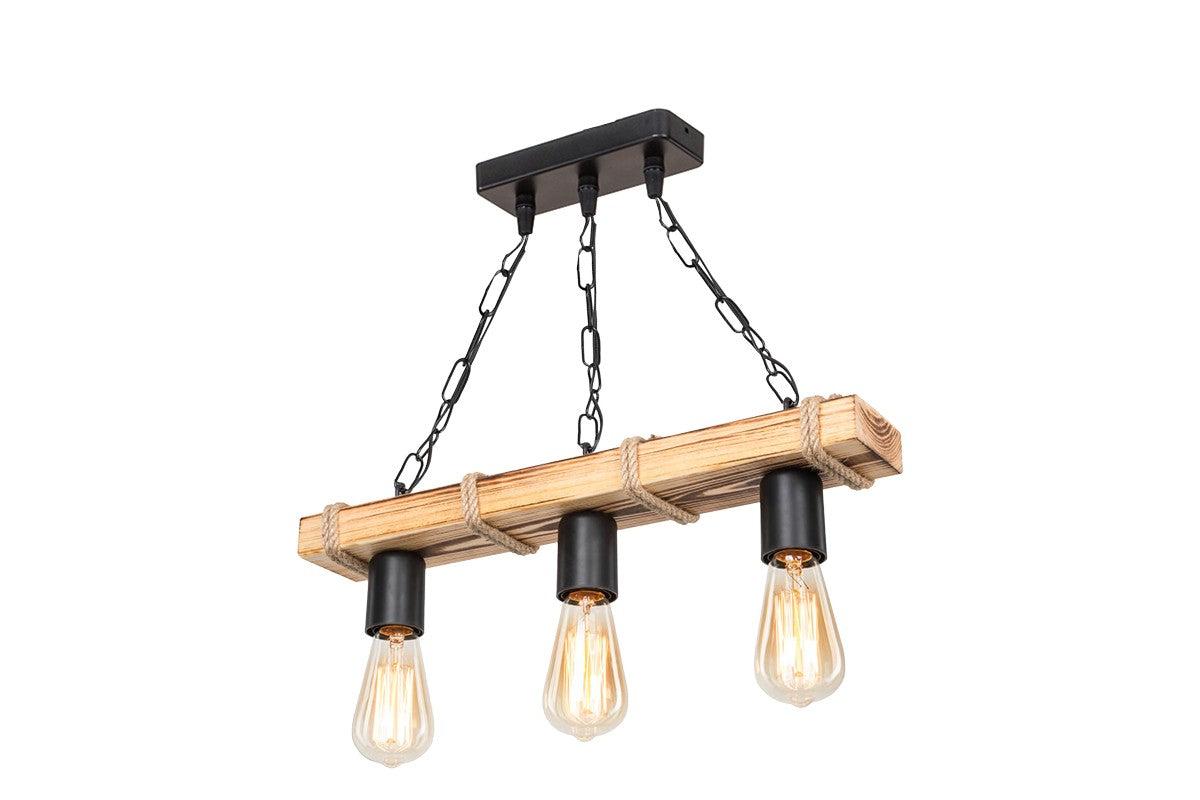 suspension luminaire Plafonnier  Ε27 métal noir-naturel 48,5x10x47cm