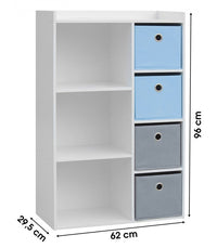 Meuble De Rangement Chambre Enfant Blanche Avec 4 Paniers Bleus Et Gris