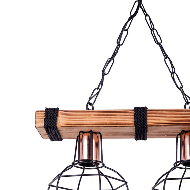 Suspension luminaire Plafonnier 2 lumières  E27 noyer-noir 40x15x60cm