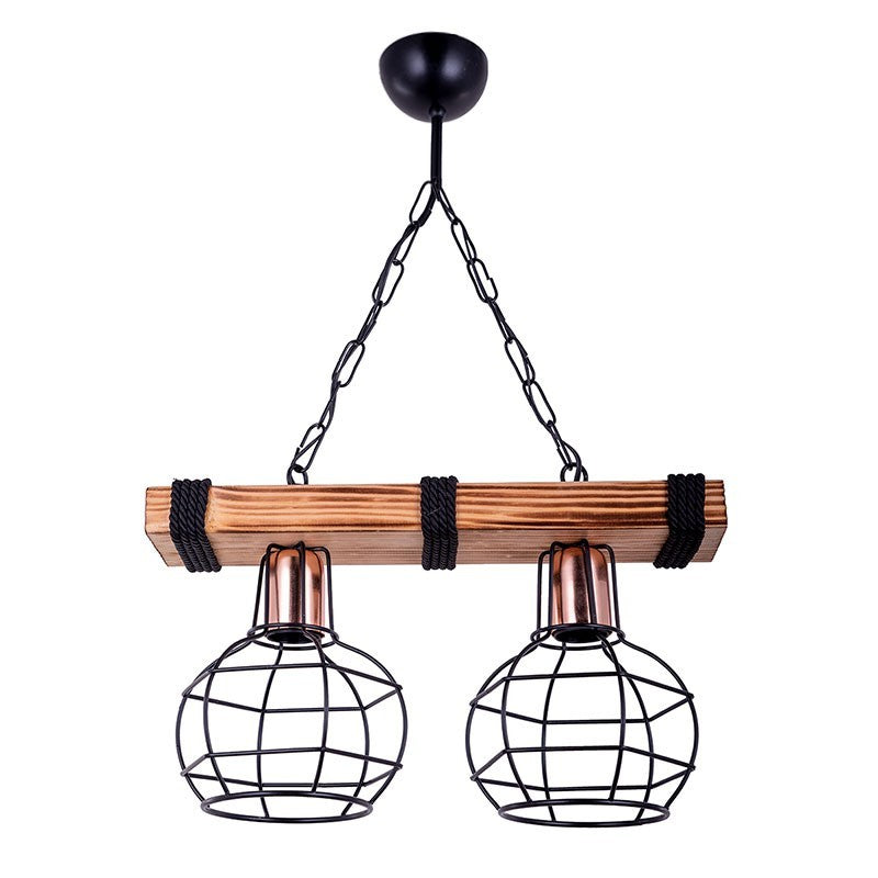 Suspension luminaire Plafonnier 2 lumières  E27 noyer-noir 40x15x60cm