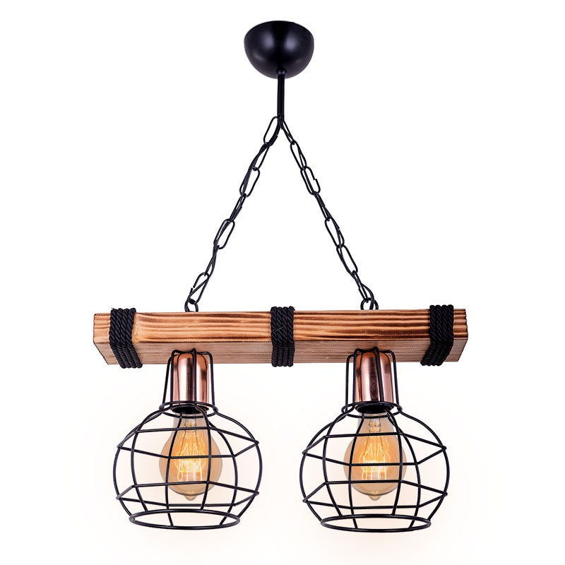 Suspension luminaire Plafonnier 2 lumières  E27 noyer-noir 40x15x60cm