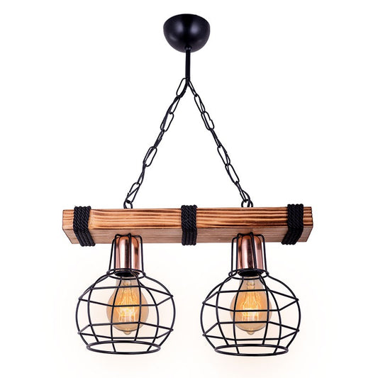 Suspension luminaire Plafonnier 2 lumières  E27 noyer-noir 40x15x60cm