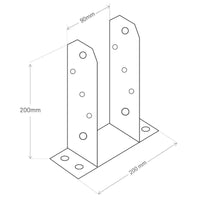 Support Pied de poteau vissé TT 90/200/200mm protection incendie