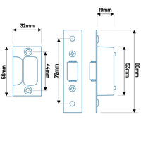 Serrure de porte à rouleau 90/72/53mm en acier inoxydable