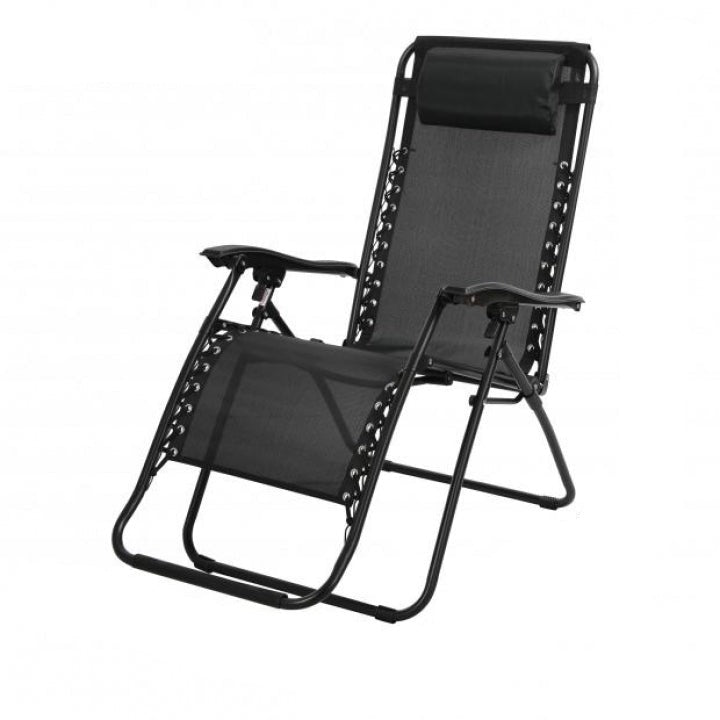 Transat Chaise De Plage Fauteuil Relax L176x64 X H108/46cm Noir