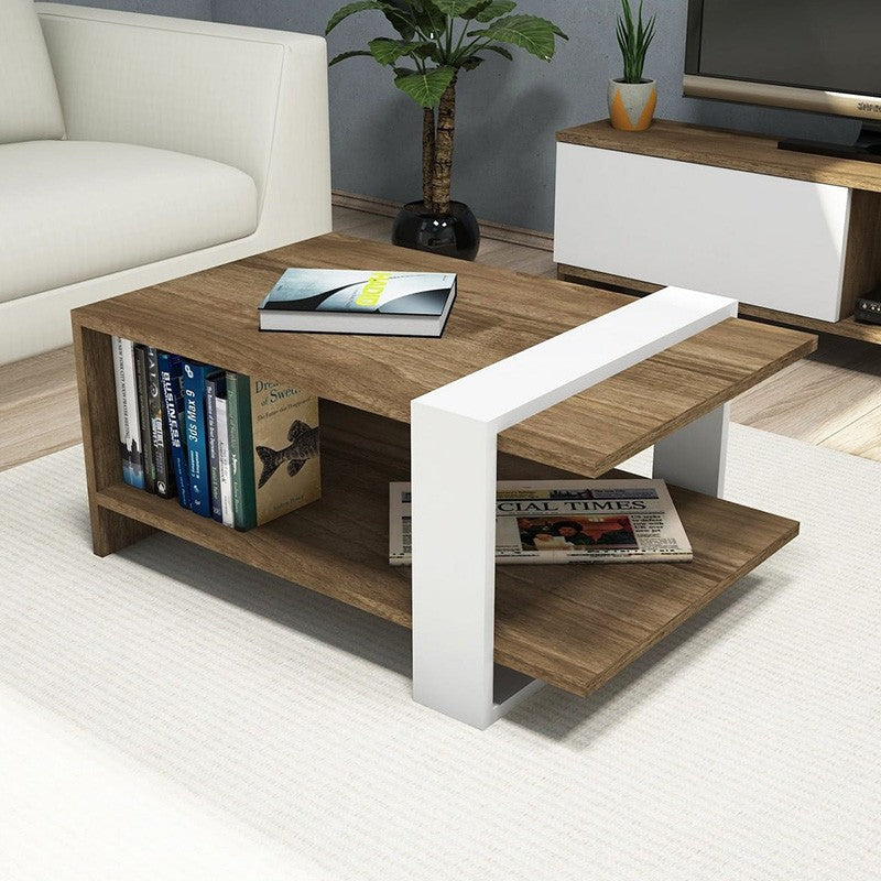 Table Basse Carla Bois Blanc Noyer 80x50x35 Cm