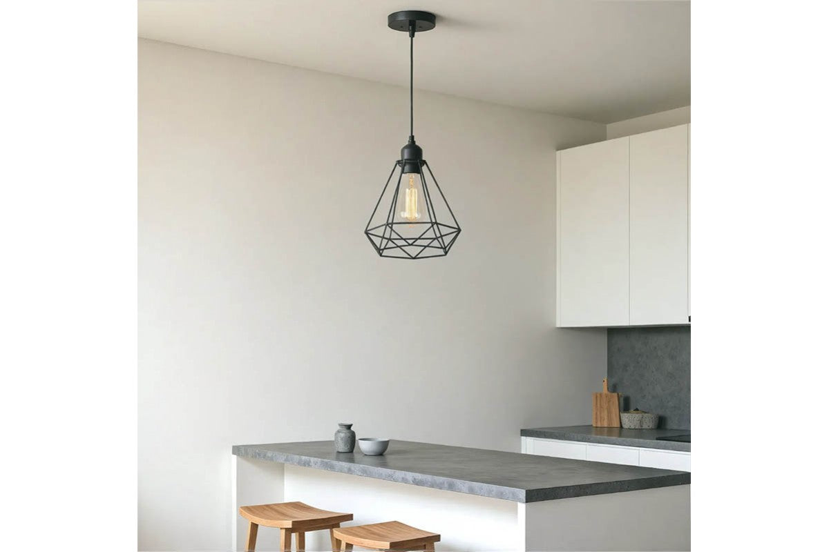 Plafonnier suspension luminaire métal noir 20,5x25 cm