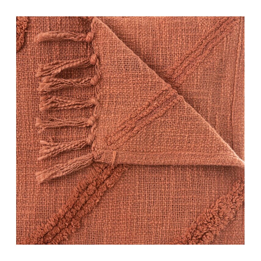 Jeté De Lit En Coton Terracotta Motif Inca Tufté 130 X 180 Cm