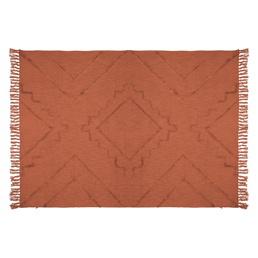 Jeté De Lit En Coton Terracotta Motif Inca Tufté 130 X 180 Cm