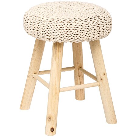 Tabouret Beige Et Pied En Bois Naturel H 43 Cm