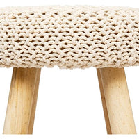 Tabouret Beige Et Pied En Bois Naturel H 43 Cm