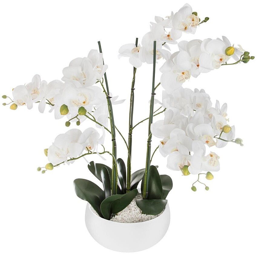 Plante artificiel Orchidée pot blanc H.65 cm Blanc / Vert