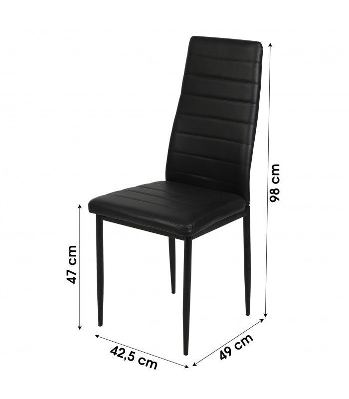 Chaise  salle a manger dossier haut Effet Cuir noir 42,5x49x98 cm