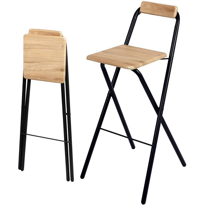 Tabouret de Bar Bois et Métal avec Dossier Pliable