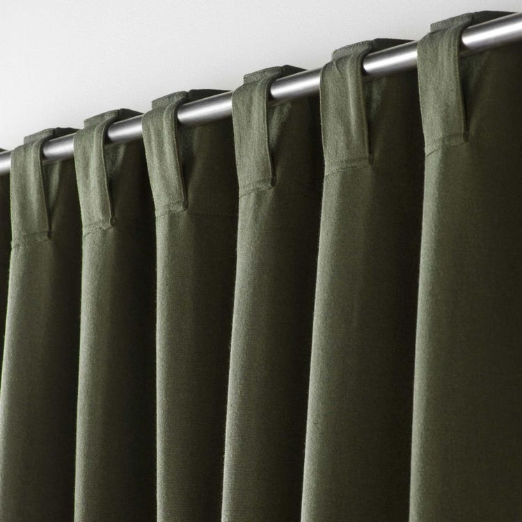 Rideau voilage surfilé passants cachés - Vert Olive - 140x240 cm - Coton