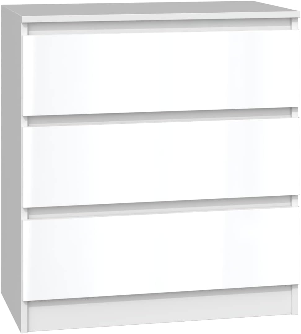 Commode 3 tiroirs 75x40x70 cm blanc brillant