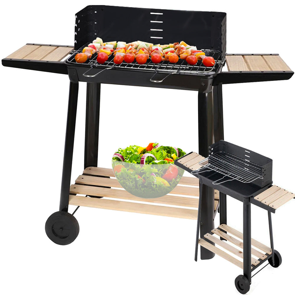 IZICHEF  Barbecue charbon de bois grille réglable étagères roues portable