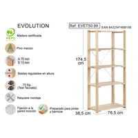 ÉTAGÈRE DOUBLÉE EVOLUTION 5 175x76,7x43cm PIN PLEIN ASTIGARRAGA