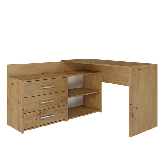 Bureau d'angle NOZE 3 tiroirs bois chêne 120X50X76 cm